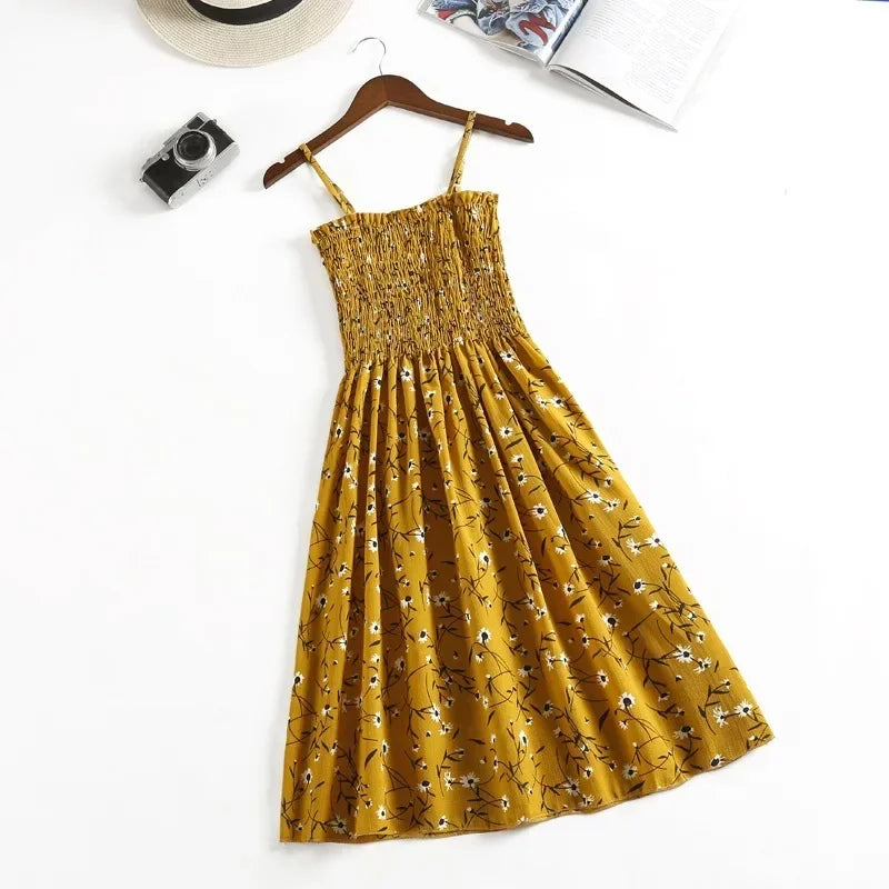 Summer Chiffon Camisole Sleeveless Dress Women Mini Dresses Fashion Elastic  Waist Casual Spaghetti Strap Dresses Vestidos Girls