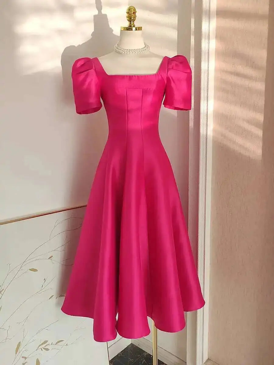 JAMERARY Summer Women Dress Long French Hepburn Style Fashion Party Elegant Square Collar Short Sleeve Midi Vestidos Party Robe