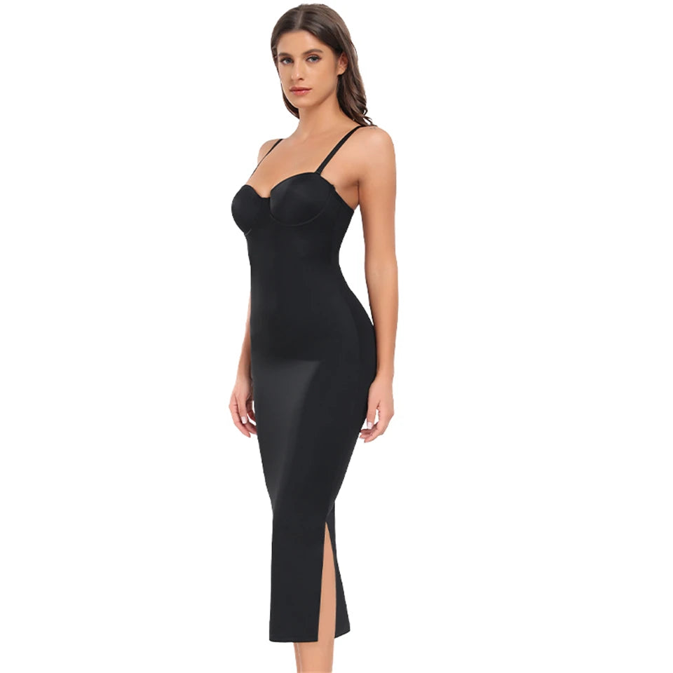 Becirzet Womens Dresses Sexy Girl Push Up Slimming Body Shaping Waist Control Black Halter Slit Backless Evening Long Dress