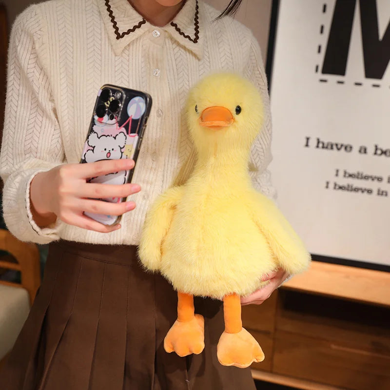Kawaii Simulation Yellow Duck Plush Toy White Pink Black Long Hair Duck Plush Doll for Boys And Girls To Accompany Sleeping Gift