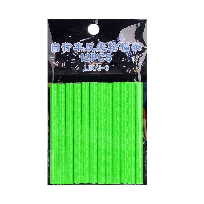 12PCS/Bag Bicycle Wheel Spokes Reflective Sticker Tube Strip Warning Light DIY 7.5cm MTB Cycling Reflector Reflective Safety Kit