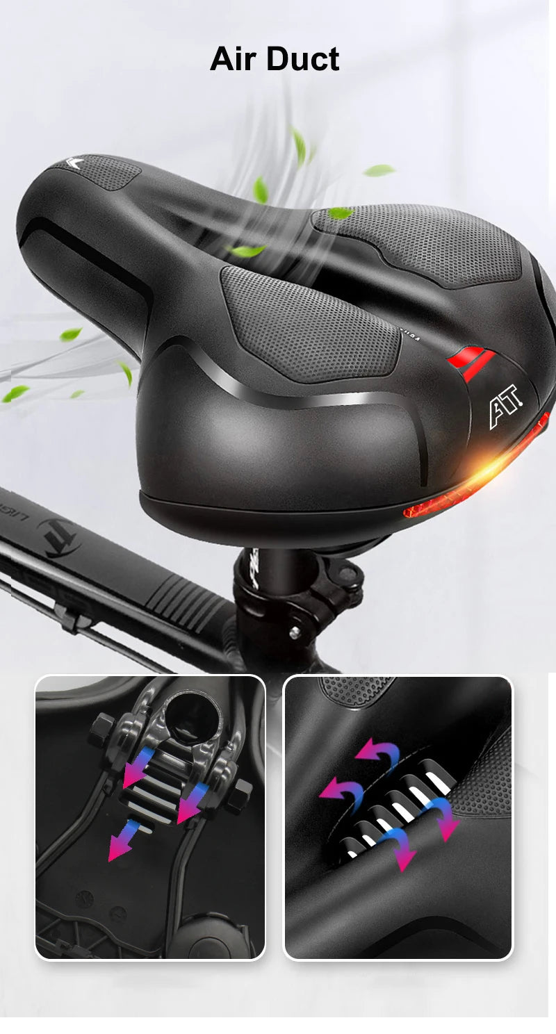 Hollow Breathable Bicycle Saddle Men Women MTB Road Bike Saddle Shock Absorbing Comfortable Big Butt Bike Seat Safety Warning
