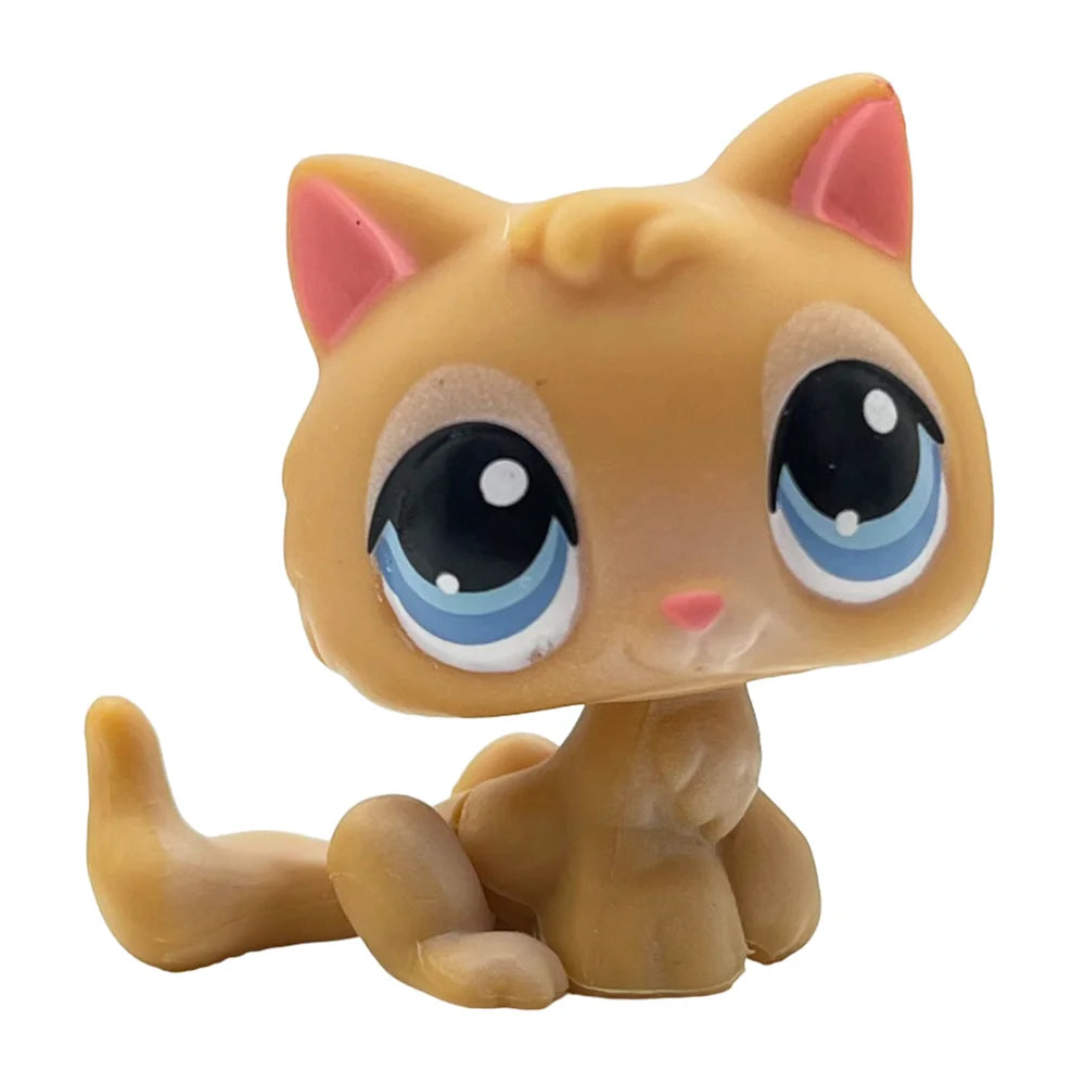Rare pet Bobble head toy Stands Short Hair Kitten with Mouse and necklace Old Animal Collection toy lps