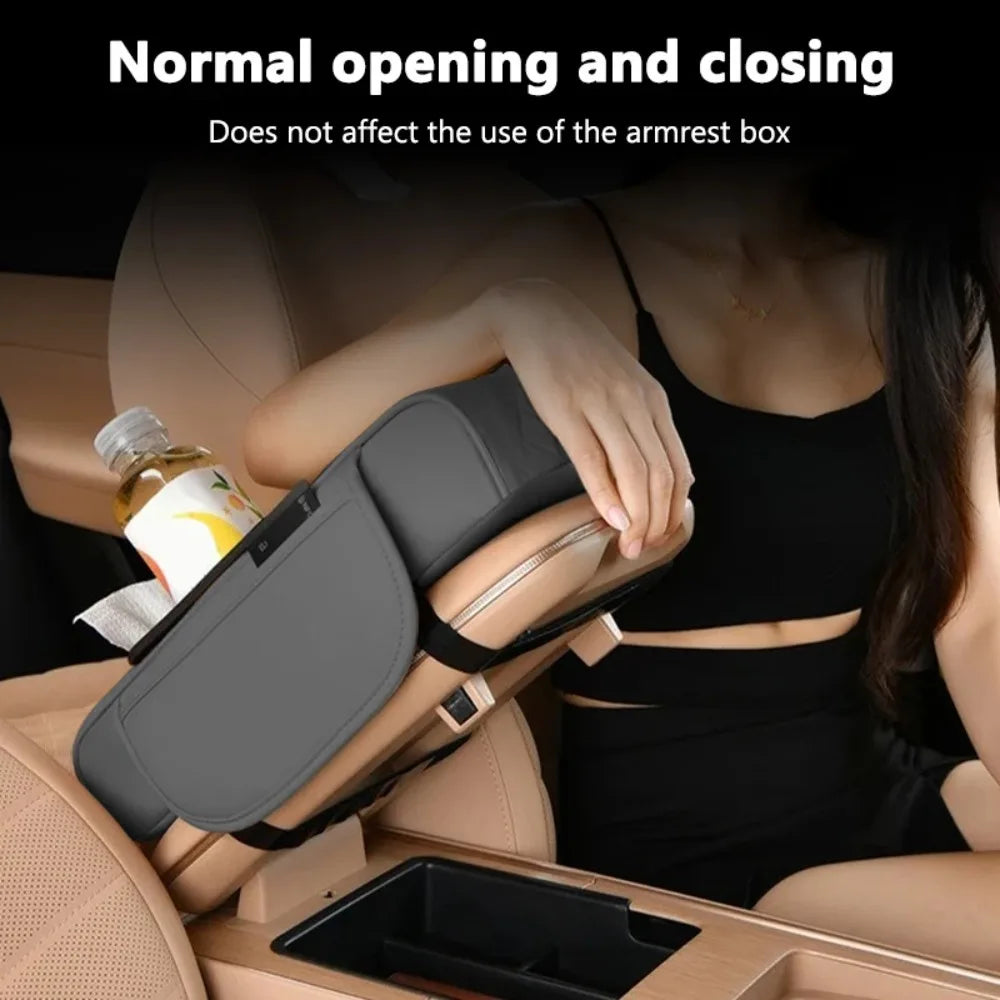 Auto Center Console Armrest Cushion With 2 Cup Holder PU Leather Armrest Pad Portable Car Amrest Pillow Cover Height Pad