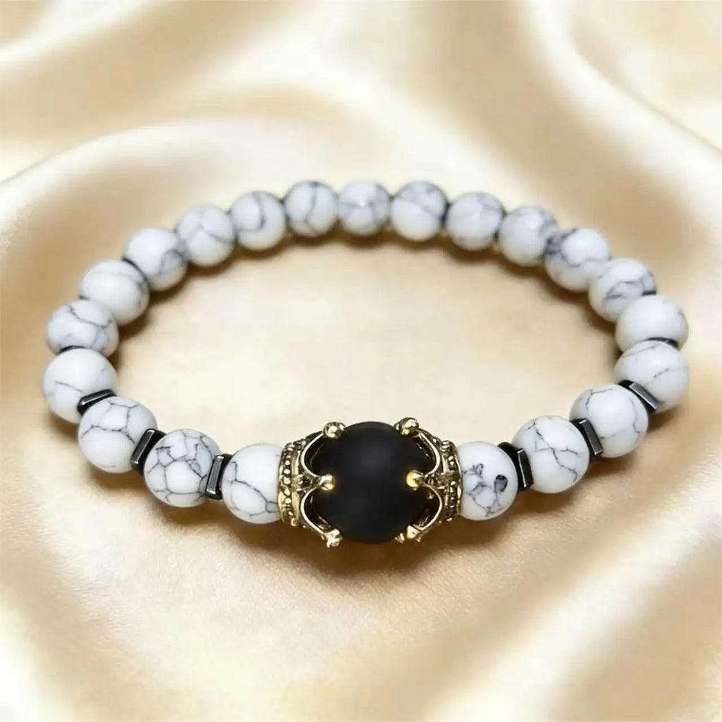 Men's Stylish Natural Stone Bracelet Vintage Crown Symbol of Power Hematite Beads Gift for Friends Natural Tiger Eye beads