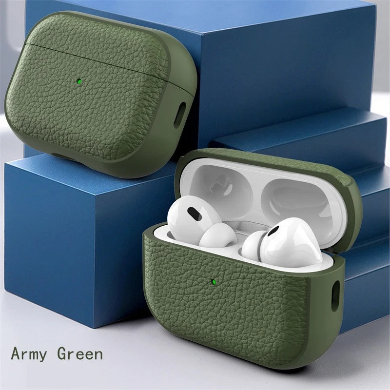 For Airpods Pro 1 2 Case Luxury Lychee Leather Business Earphone Case with Hook Strap Headphone Cover For Apple Air Pods 4 3 2 1