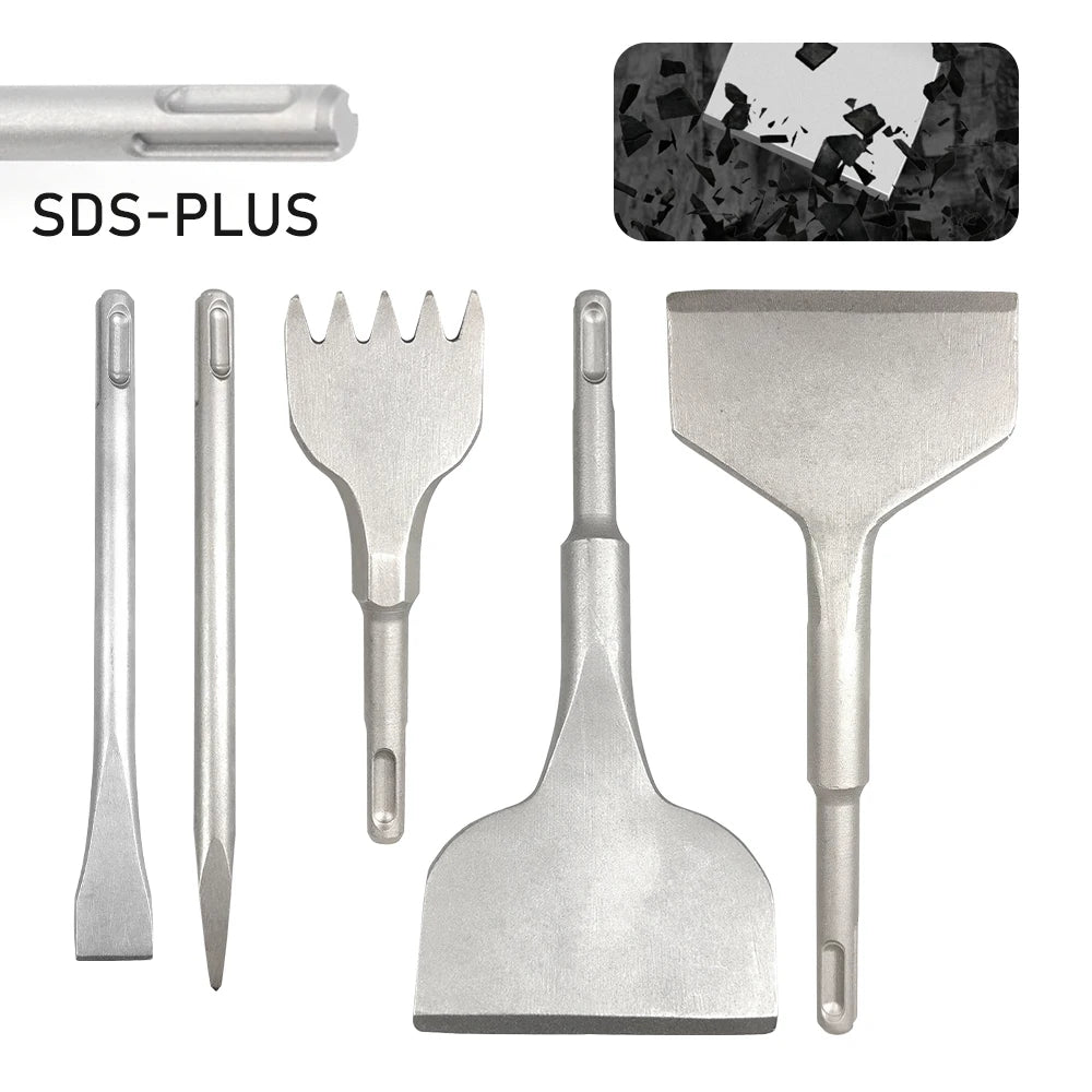 5PC SDS PLUS Round Shank tile Shovel Electric Hammer Chise Wall Concrete Impact Drill 5Teeth  Drill Bit For Masonry SlottingTool