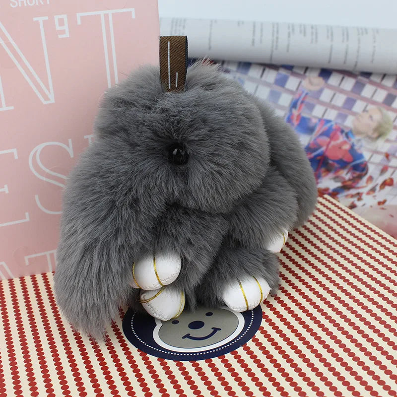 Cute Pluff Bunny Keychain Women Fur Pom Pom Angel Rabbit Key Ring Hare Plush Dolls Toy Girls Bag Car Key Pendant Kids Xmas Gift