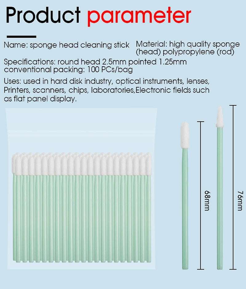 100PCS Fiber Optic Cleaning Sticks Fiber Optic Swabs For 1.25mm/2.5mm LC/SC/FC/ST Connectors Fiber Cleaning Rod FTTH Tool