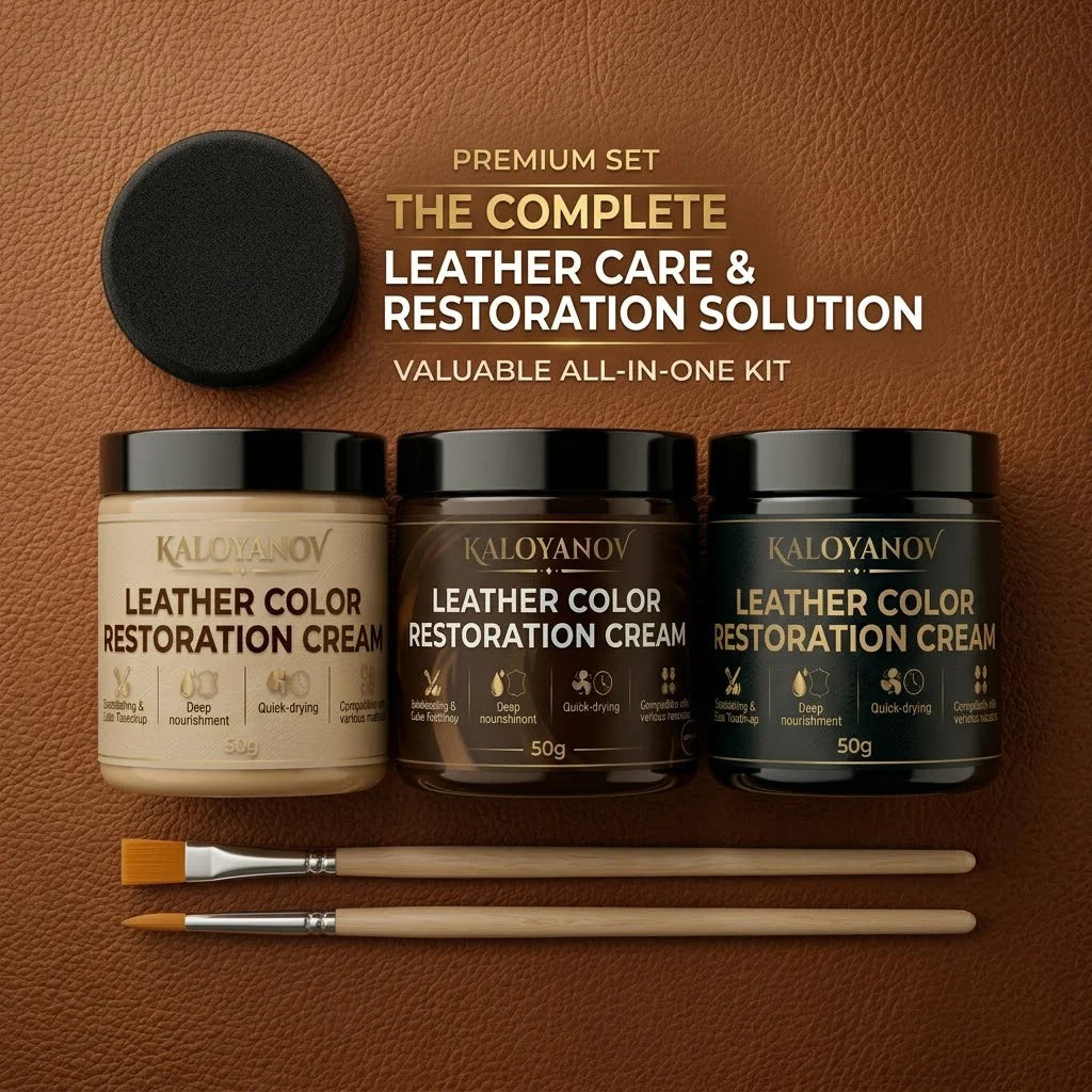 Leather Repair Cream Kit with 2 Brushes & Sponge Black Brown Beige Leather Dye Balm Cleaner for Shoes Bags Car Seats Couch