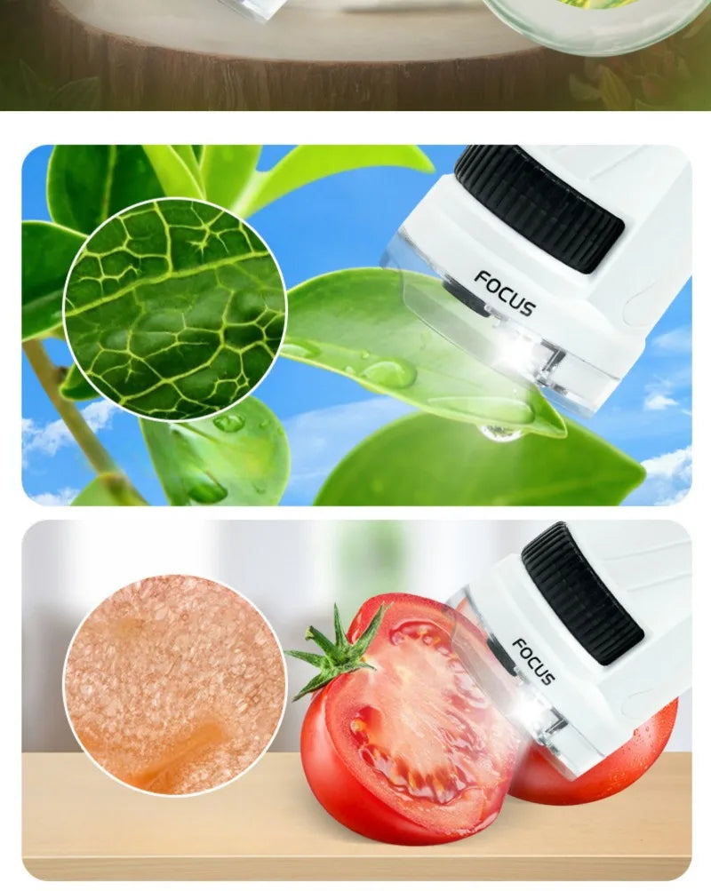 Kids Science Stem Toy Handheld Microscope Kit 60-180x Education Biological Pocket Microscope with LED Light Outdoor Children Toy
