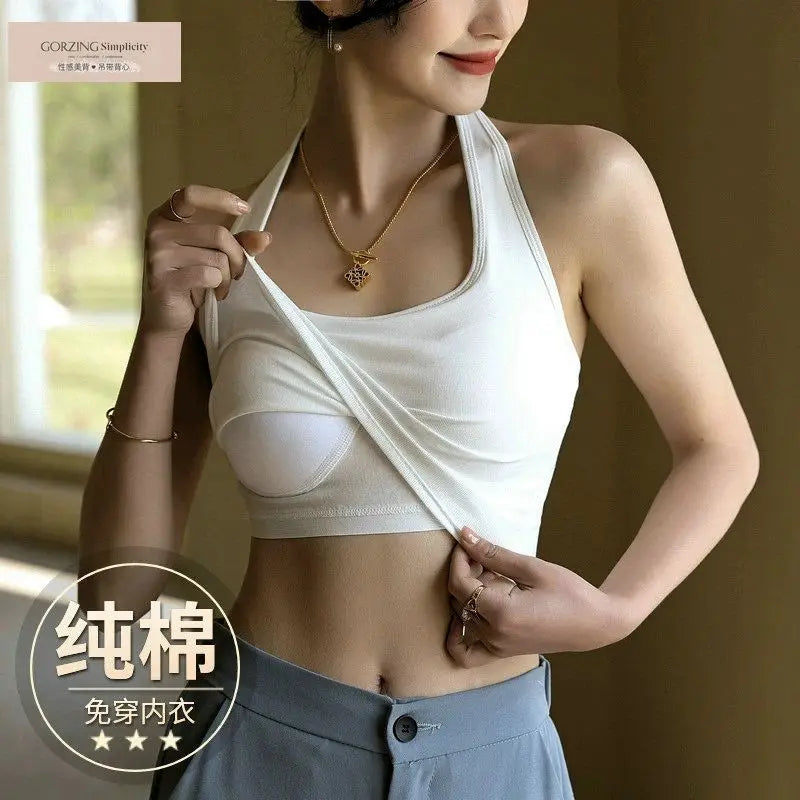 Halter Spaghetti Straps Vest for Women With Bra Padding Inner Wear Outer Wear Sexy Beauty Back Tanks Top