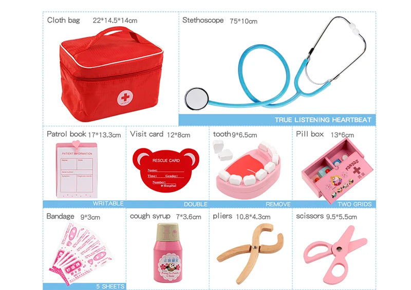 Wooden Pretend Play Doctor Educational Toys for Children Simulation Dentist Check Brush Teeth Medicine Set Role Playing Games