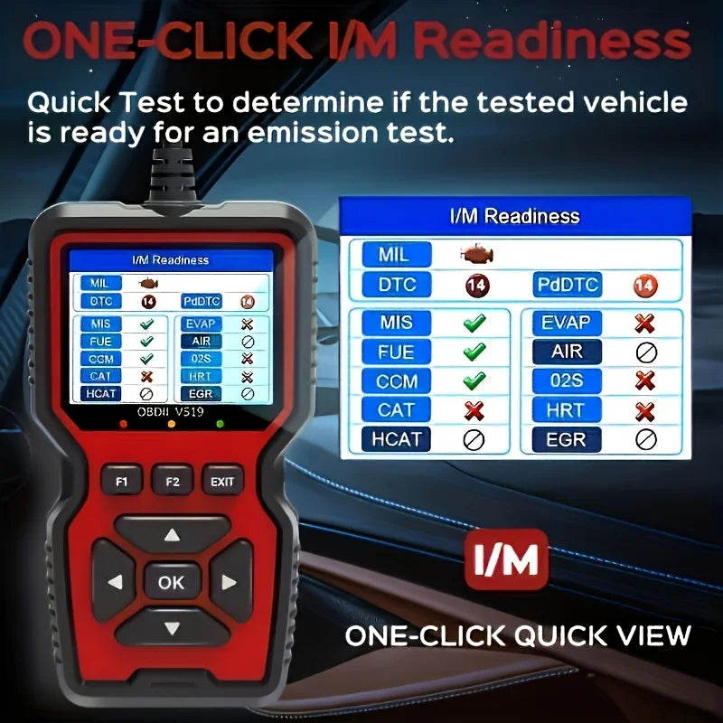V519 Professional Obd2 Scanner - Usb-Powered Automotive Diagnostic Tool with Real-Time Data Stream, Full-Featured Obd Ii Testing (I/M Ready, Bod2/Eobd), Clears Engine Fault Lights, Reads/Erases Codes for Most Vehicles, Automo