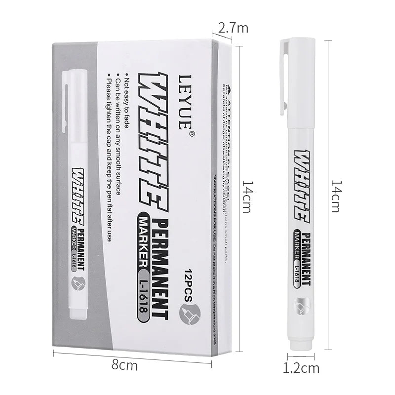 New 1/2/3PCS Waterproof Metal Marker Permanent White Paint Pen Washing Art Painting Graffiti Pens Fabric Wood Leather Marker1MM