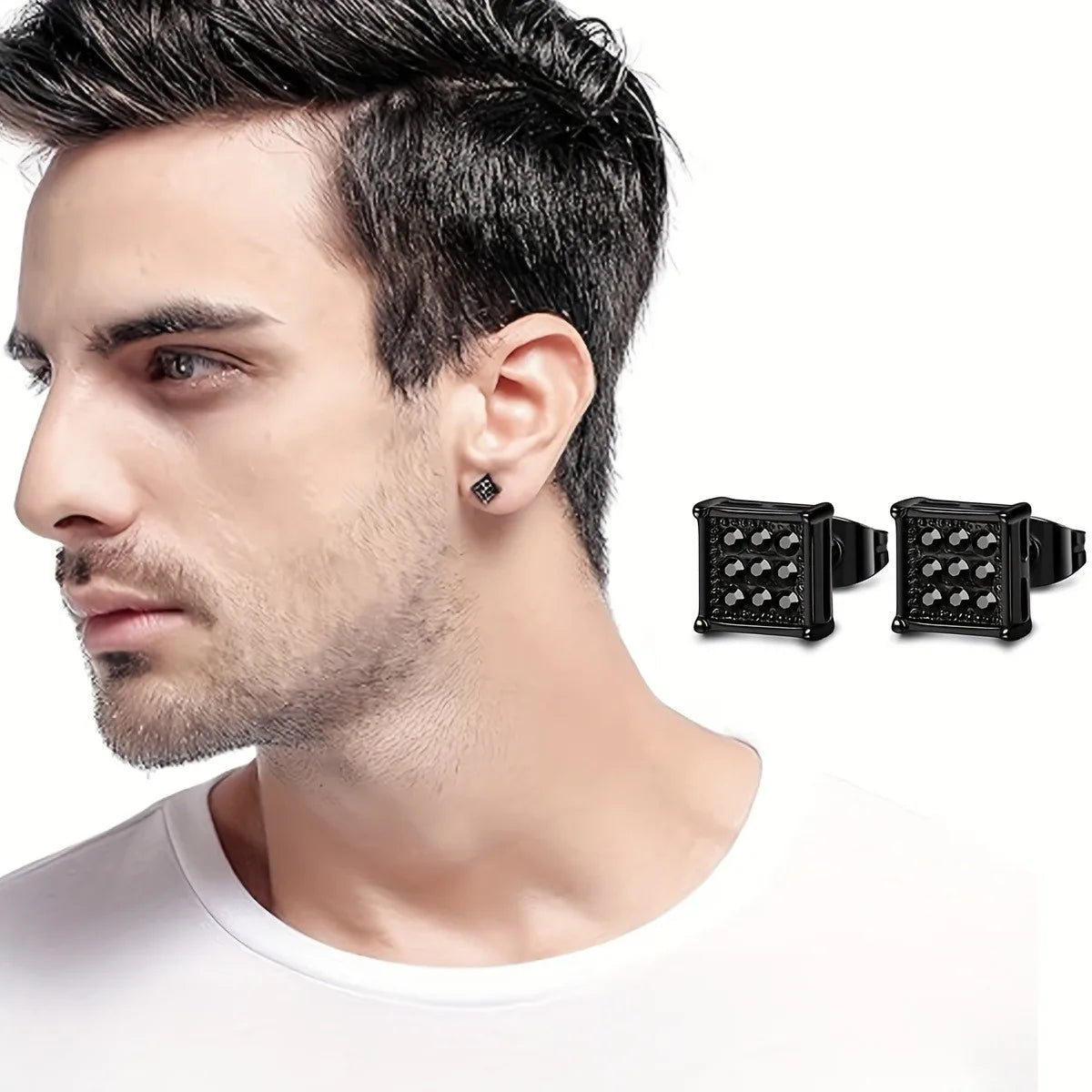 5 Pairs Stainless Steel Earrings Cross Dangle Hinged Earrings, Cubic Zirconia Stud Earrings For Men, Ear Piercing Jewelry