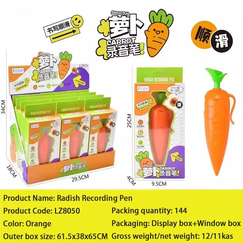 New Hot Sale Cute Carrot Voice Recorder Toy Ballpoint Pen 2 in 1 Multifunctional Writing Tool