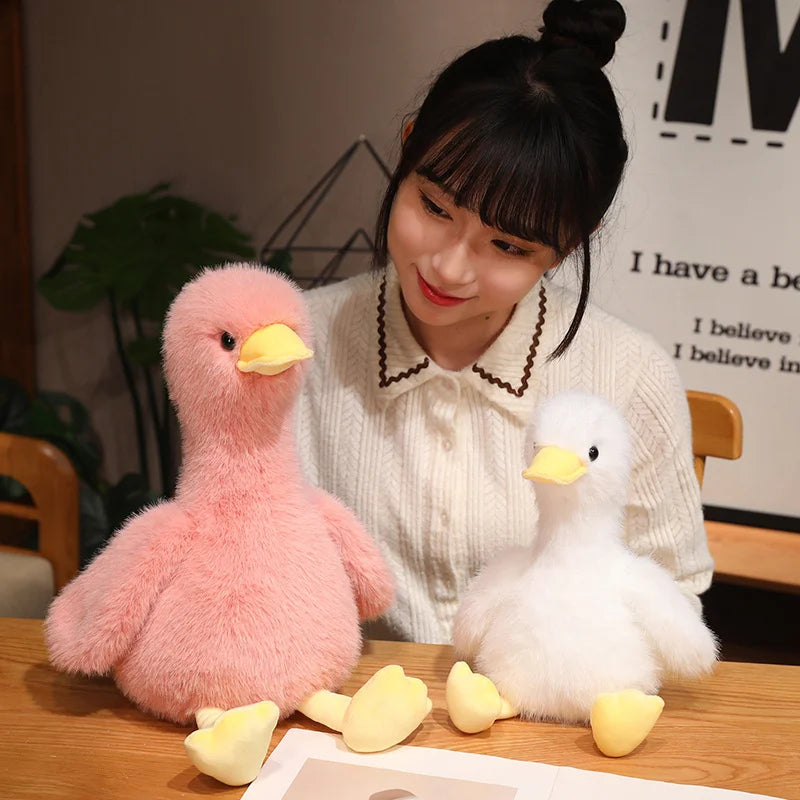 Kawaii Simulation Yellow Duck Plush Toy White Pink Black Long Hair Duck Plush Doll for Boys And Girls To Accompany Sleeping Gift