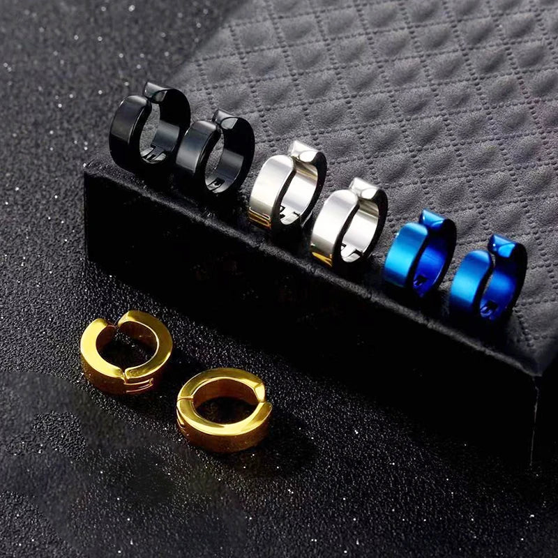 2 Pcs Classic Korean Punk Stainless Steel Ear Clip Earrings for Men Women Black No Pierced Fake Ear Circle New Pop Jewelry