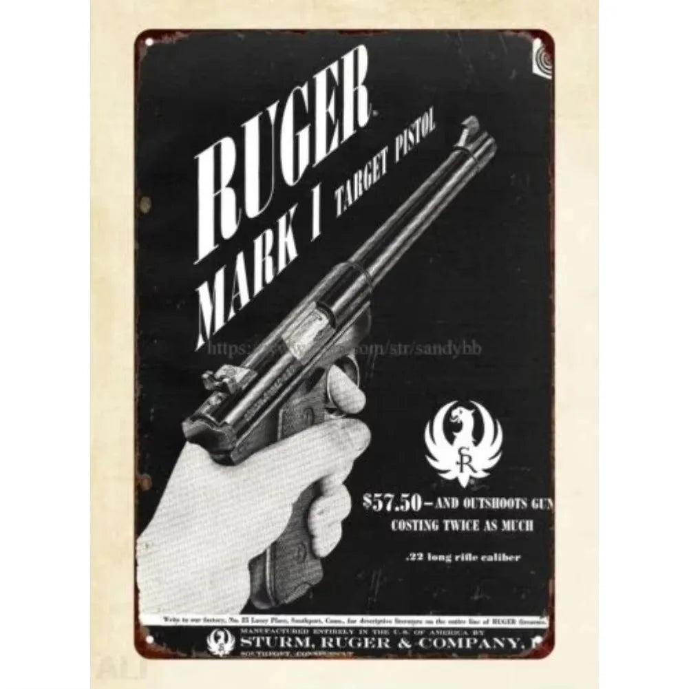 Cool Gun Poster Metal Tin Sign Man Cave Set 4 Vintage Firearm Wall Art Military Decor Bar Bedroom Garage