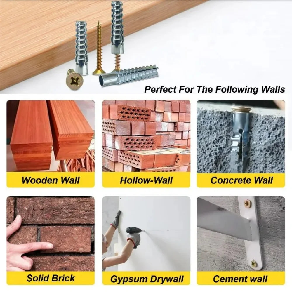 10/500 Set Expansion Pipe with Screw Self Tapping Screw Drilling Plug Expansion Bolt Tools for Hollow Walls Tile Drywall Anchors