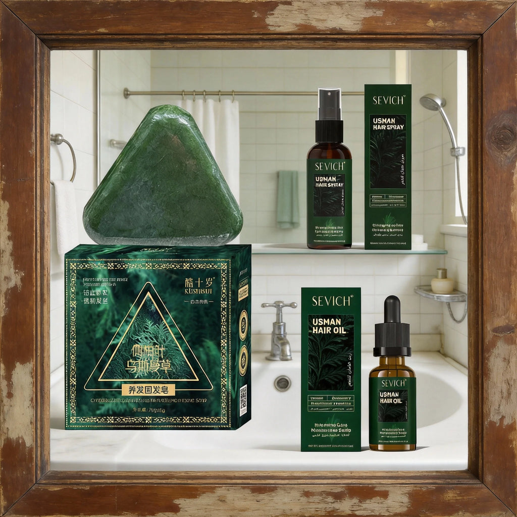 1/2/3pcs Hair Loss Prevention Set Fast Regrowth Hair Essential Oil Usman Handmade Shampoo Soap Hair Care Serum Scalp Thickening