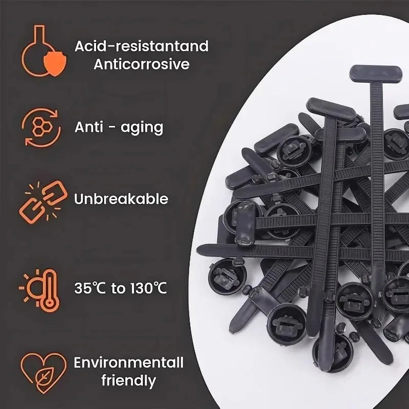 1000-100set Self-locking Universal Nylon Cable Tie Buckle Heavy Duty Zip Ties with Pin & Button Car Daily Repair Fastening Strap