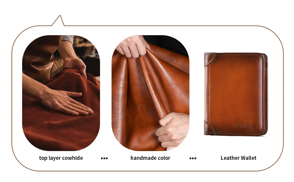 GERUOLA Slim RFID Shielded Genuine Leather Wallet for Men-Multifunctional ID & Credit Card Holder Dark Brown with Embellishments