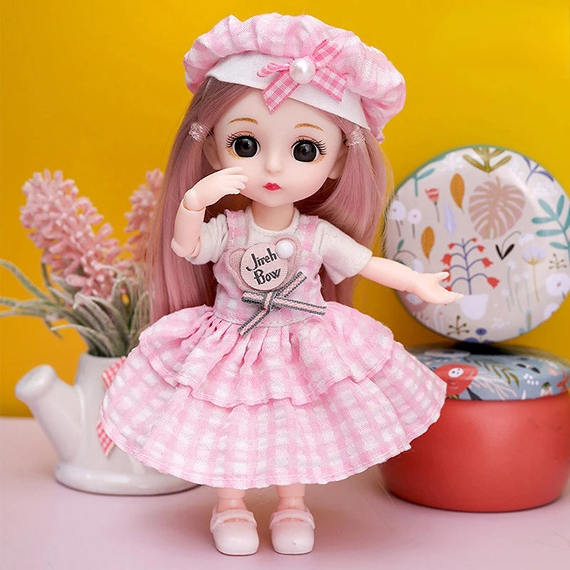 Mini 16cm BJd Doll 13 Movable Joint Girl Doll 3D Big Eyes 1/12 Fashion Princess Doll DIY Dress Up Toy Doll With Clothes Gift