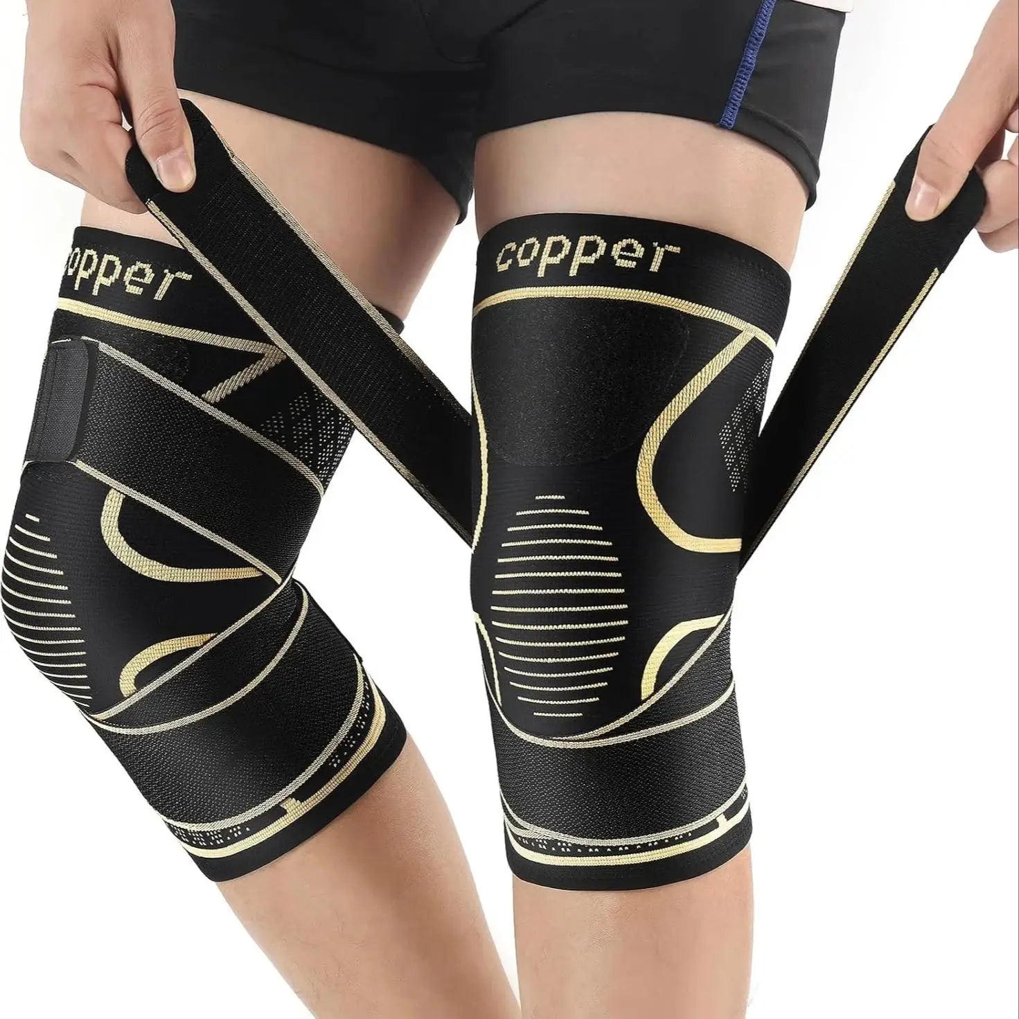 Copper Knee Braces with Strap for Knee Pain Women and Men, Knee Compression Sleeve for Arthritis, ACL, Meniscus Tear