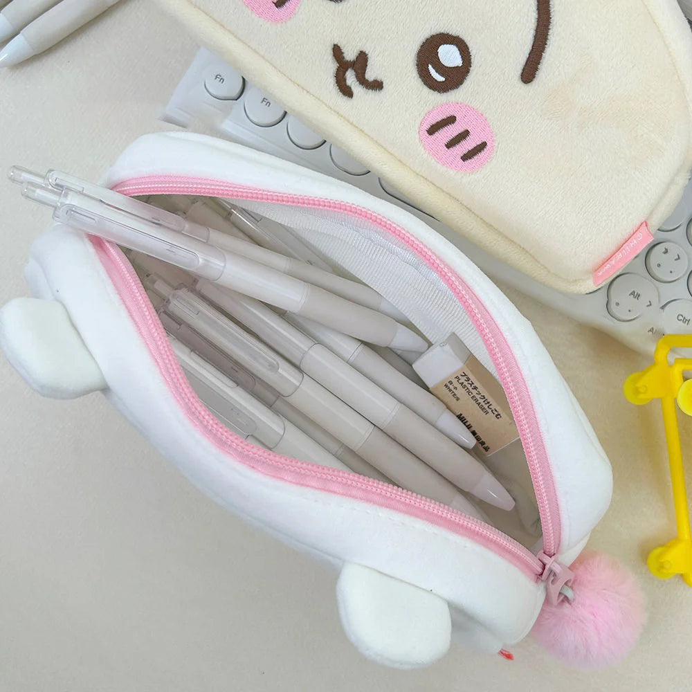 Cute Hachiware Series Plush Embroidery Pencil Case Ins Style Cartoon Usagi Large Capacity Student Storage Bag Gift