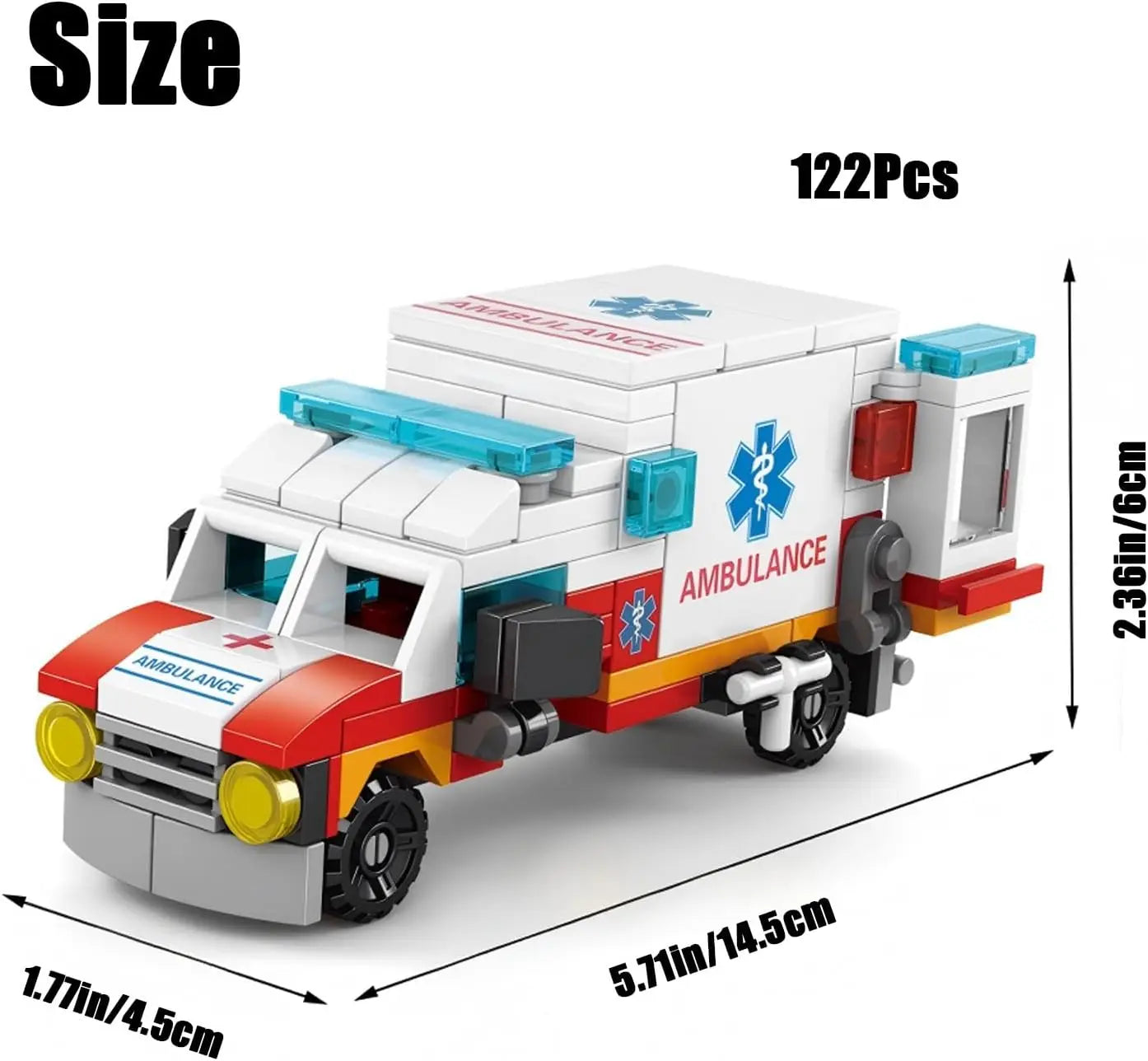 Ambulance Building Blocks Toy (122 Pieces) – 7 in 1 Emergency Vehicle Set, STEM Learning Creative Play, DIY Construction Toy fo