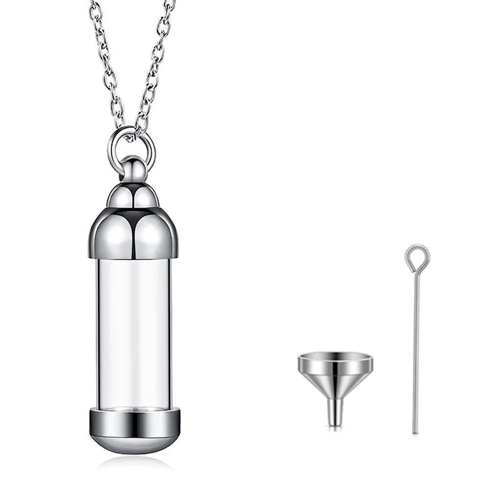 Stainless Steel Cremation Jewelry Transparant Glass Keepsake Loved Ones Ashes Holder Keepsake Human Ashes Memorial Pendant