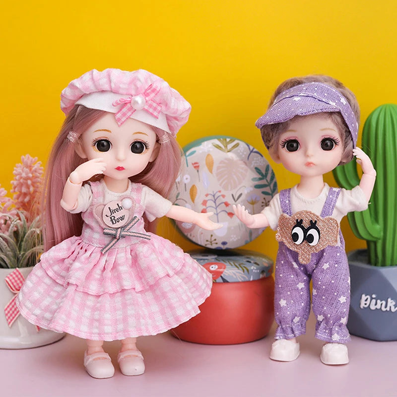 Mini 16cm BJd Doll 13 Movable Joint Girl Doll 3D Big Eyes 1/12 Fashion Princess Doll DIY Dress Up Toy Doll With Clothes Gift