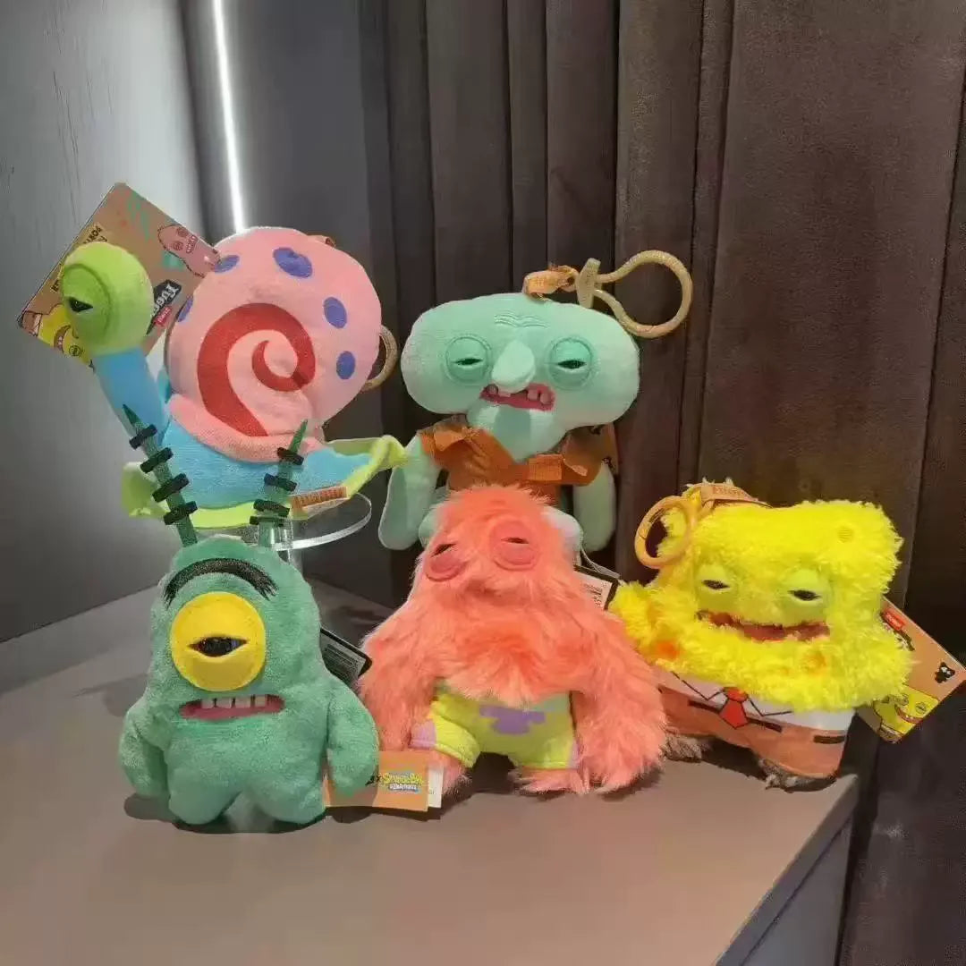 Original Fuggler SpongeBob Patrick Keychain Bag Charm for Backpack Decoration Soft Plush Doll Teeth Monster Ugly Cute Funny Toy