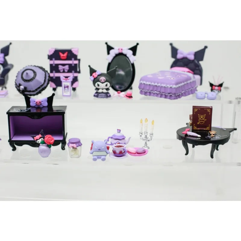 Re-ment 8Pcs/set Sanrio Kuromi Gothic Room Purple Miniature Scene Blind Box Toys Anime Figure Doll Gifts Toys Collect Ornaments