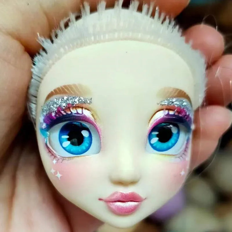 Quality Doll Heads Sparkly Alive Glasses Eyes No Hair Doll Parts White Purple Gold Hair Blue Black Skin Doll Accessories