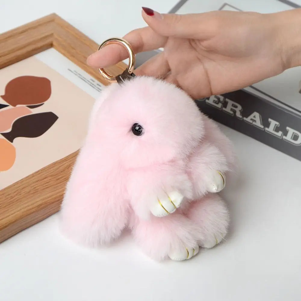 Fluffy Bunny Keychain - Plush Play Dead Rabbit Doll with Bow, Cute Animal Keychain Toy for Kids Girls, Soft Furry Gift