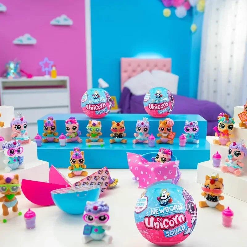 Surprise 5 Capsule Toys Newborn Unicorn Squad Mini Rainbocorn Blind Box Surprise Ball Anime Figure Collectible Toys