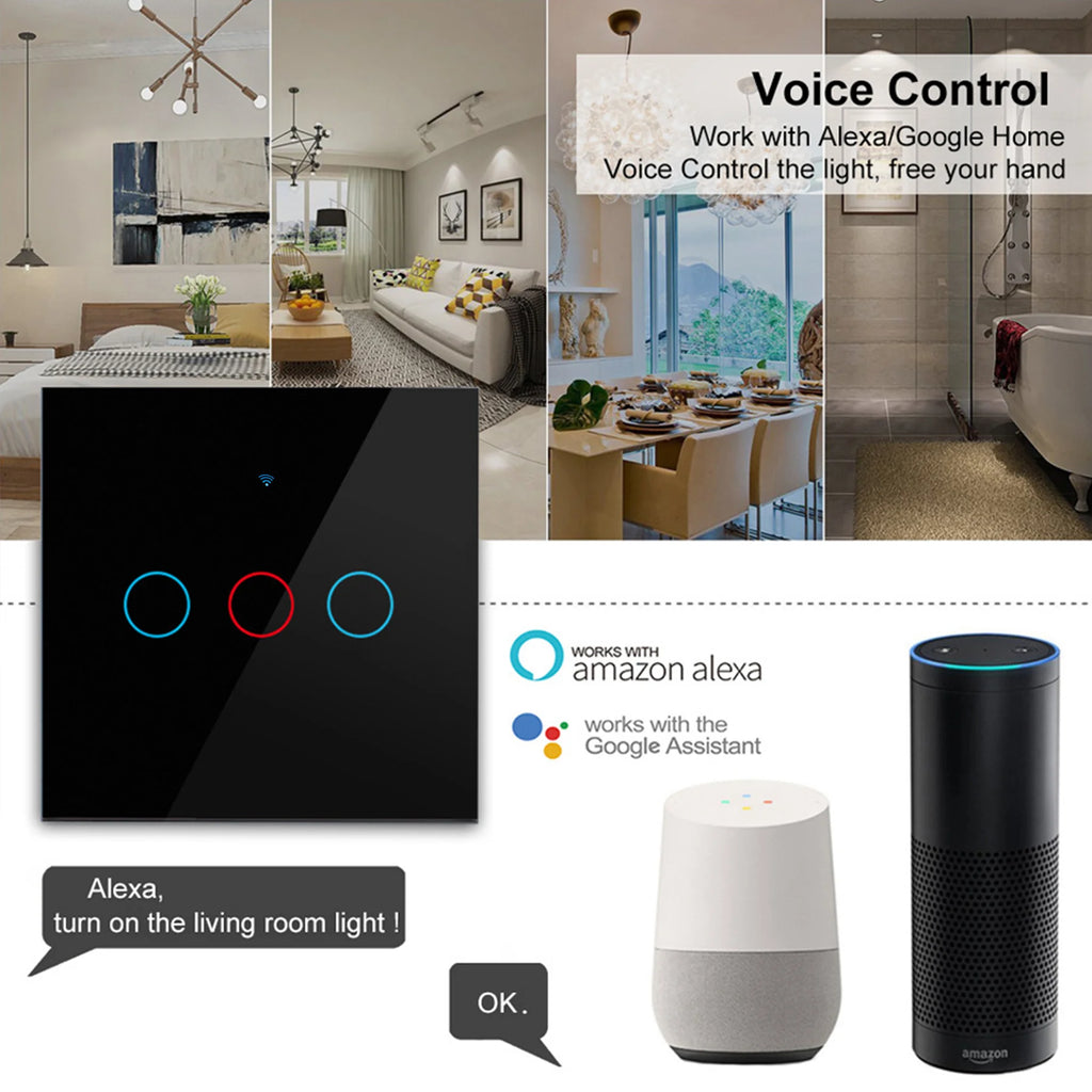 EU WiFi Smart Light Switches No Neutral Wire Touch Switch RF433 Smart Home Life Tuya App Control Support Alexa Google Home