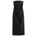 HXAO 2025 Womens Strapless Dresses Summer Off White Black White Dress Midi Ruffled Off Shoulder Backless Dress Prom Vestidos 066