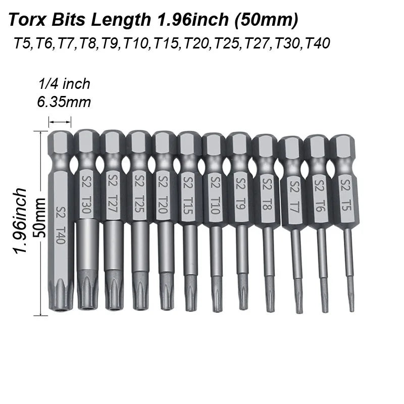 Torx Screwdriver Flat Head Tamper Proof Security Drill Bit Set for Electric Drill Magnetic Extension Adapter Star Hex Spline Bit