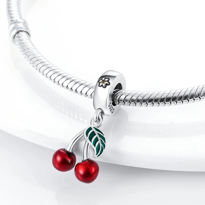 Charms Silver 925 Ladybugs and Cherry Strawberries Pendant Bead Fit 3mm Bracelet Bangle Necklace For Women Luxury Jewelry Making