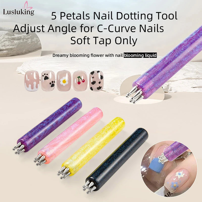 DIY Nail Art 5-Petal Dotting Tool Flower Creator 1.8mm Fine Tip Rhinestone Pickers Glitter Handle Manicure Nail Tools Brushes