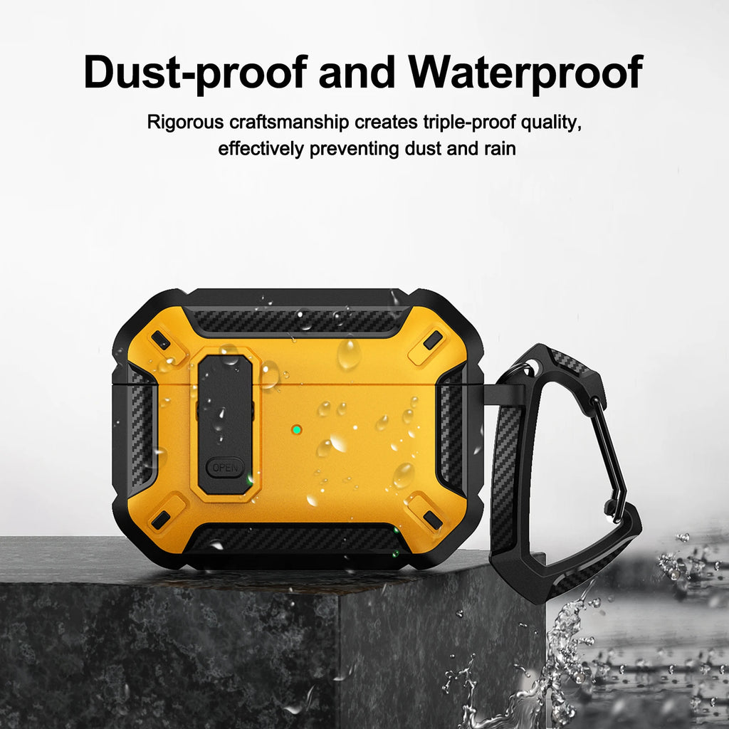 Portable Shockproof Case For Apple Airpods Pro/Pro 2 Carbon fibre Headset Cases With Carabiner Security Lock Cover Funda