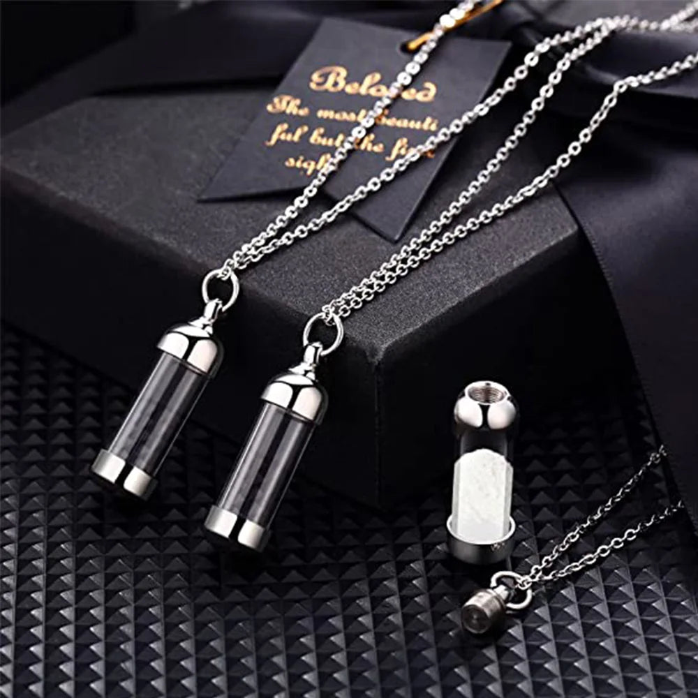 Cylinder Clear Acryli Necklace Stainless Steel Glass Heart Vial Perfume Bottle Cremation Urn Pendant Necklace For Women Keepsake