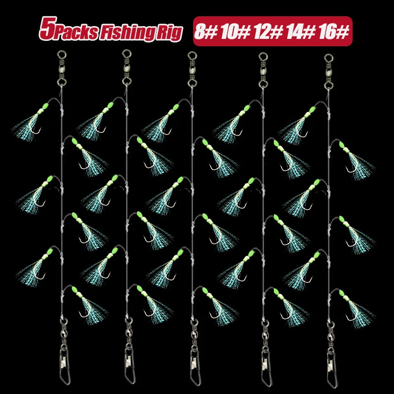TAKBAS 1/5 Packs Sabiki Rigs, Fishing Bait Rigs, Luminous Sea Fishing Rig with High Carbon Fishing Hooks,for Fresh/Saltwater
