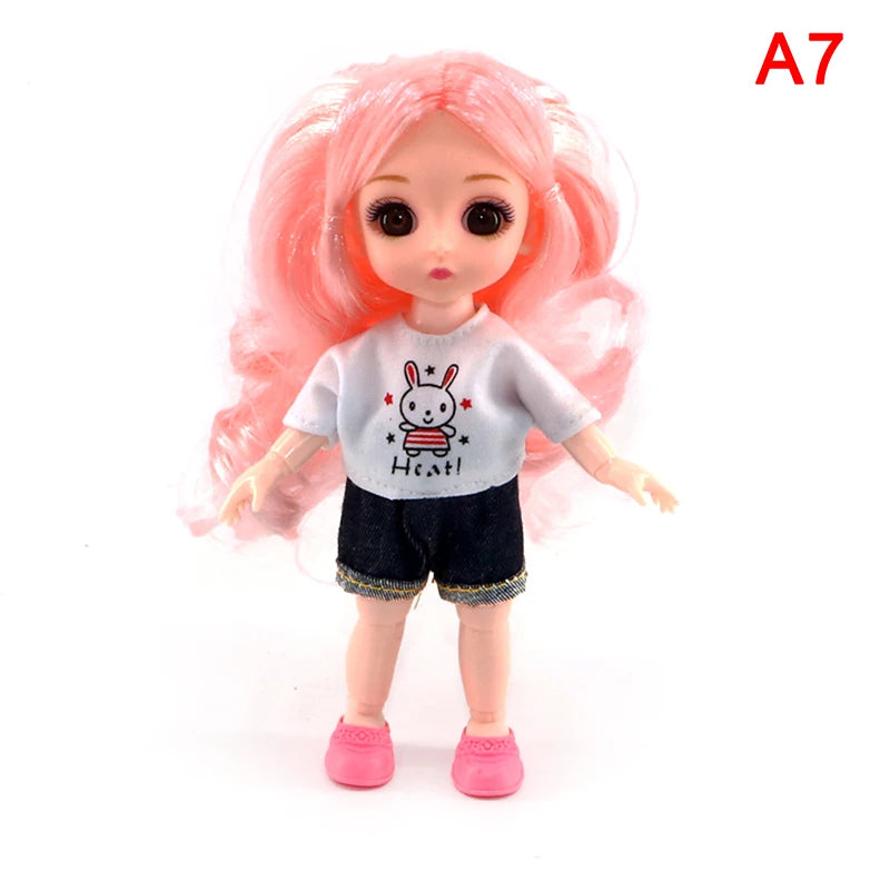 BJD 16CM Doll 13 Movable Joints Casual Fashion Princess Clothes Suit Accessories Nude Decoration Multicolor Hair Girl Gift Toy