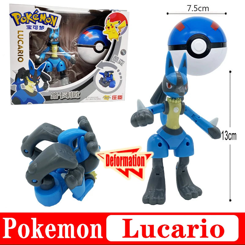 Funny Pokemon Transformation Cartoon Model Pokeball Pikachu Toys Scalable Anime Figure Dolls Model Ornaments Kids Birthday Toys