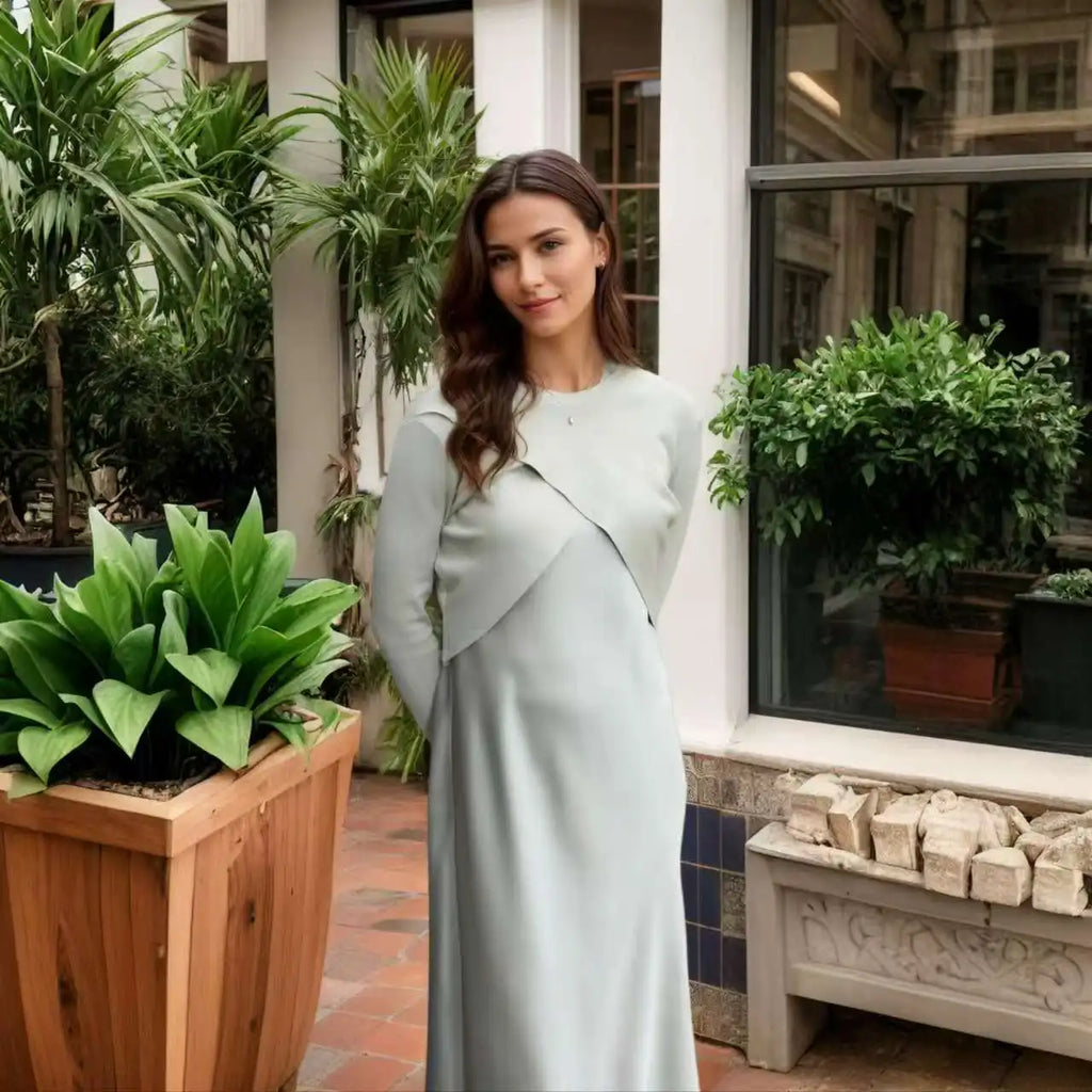 Summer Women fashion Long Dress Elegance Soft Silk Satin Vest Dress Knitted Top Match Set Maxi Length Woman Chic Dress Set